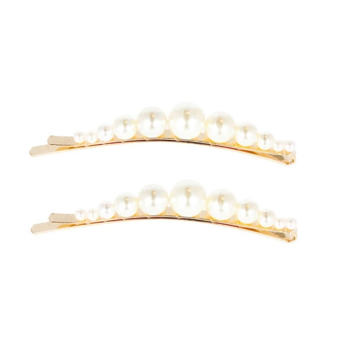 CLIP DORADO LARGO CON PERLAS SURTIDAS 2 UNIDADES REF06933