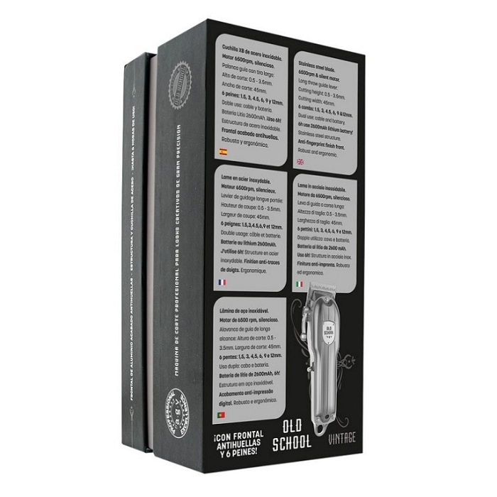 MAQUINA DE CORTE OLD SCHOOL VINTAGE BY AGV BATERIA LITIO 6 PEINES