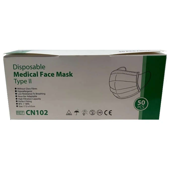 MASCARILLAS MEDICAS 3 CAPAS CON ELASTICOS TYPE II REF.246-A (ESTUCHE 50 U.)