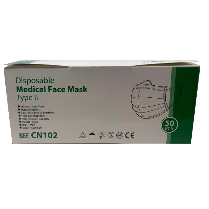 MASCARILLAS MEDICAS 3 CAPAS CON ELASTICOS TYPE II REF246-A (ESTUCHE 50 U)