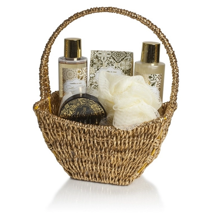 POKHARA SET DE BAÑO CESTA DORADA CON ASA POK1850