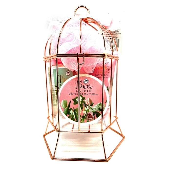 POKHARA SET DE BAÑO EN JAULA CROMADA FLORES DE JARDIN POK1599