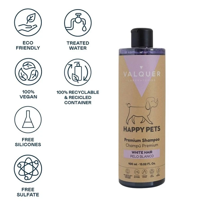 VALQUER CHAMPU PREMIUM PARA MASCOTAS DE PELO BLANCO 400ML.